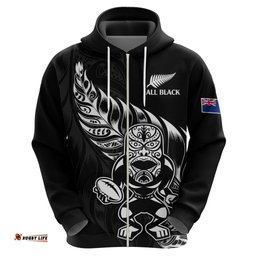 custom text and number new zealand all black rugby hoodie