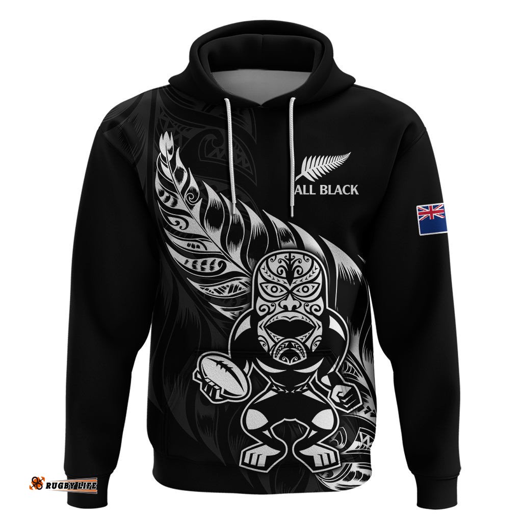 custom text and number new zealand all black rugby hoodie