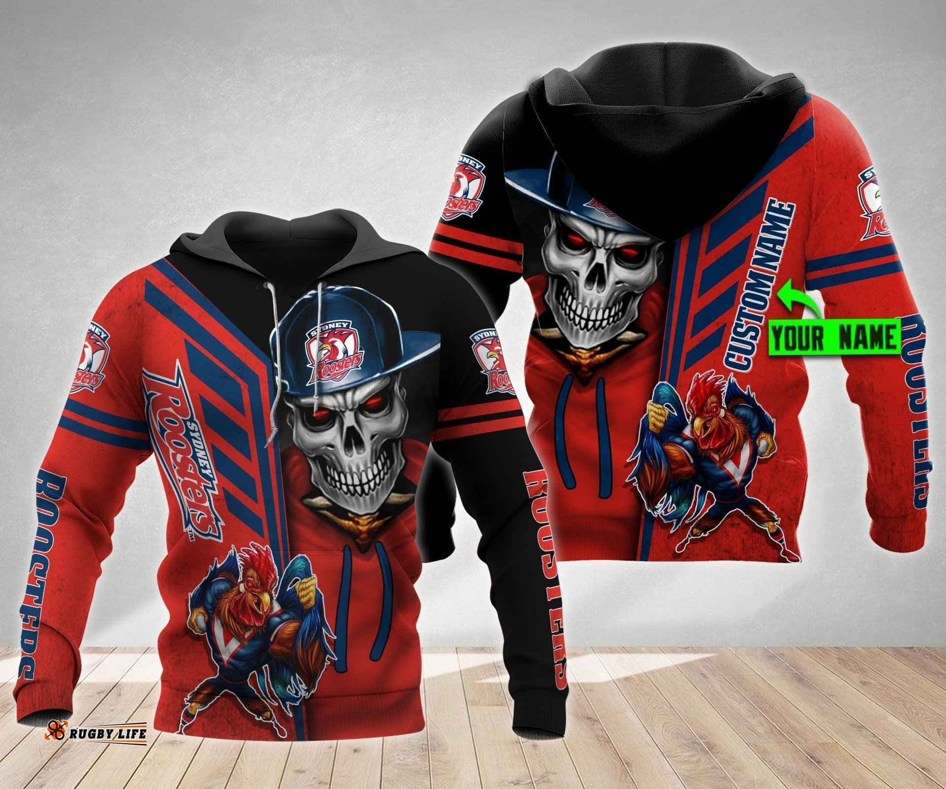 sydney roosters nrl skull cap personalized custom 3d hoodie
