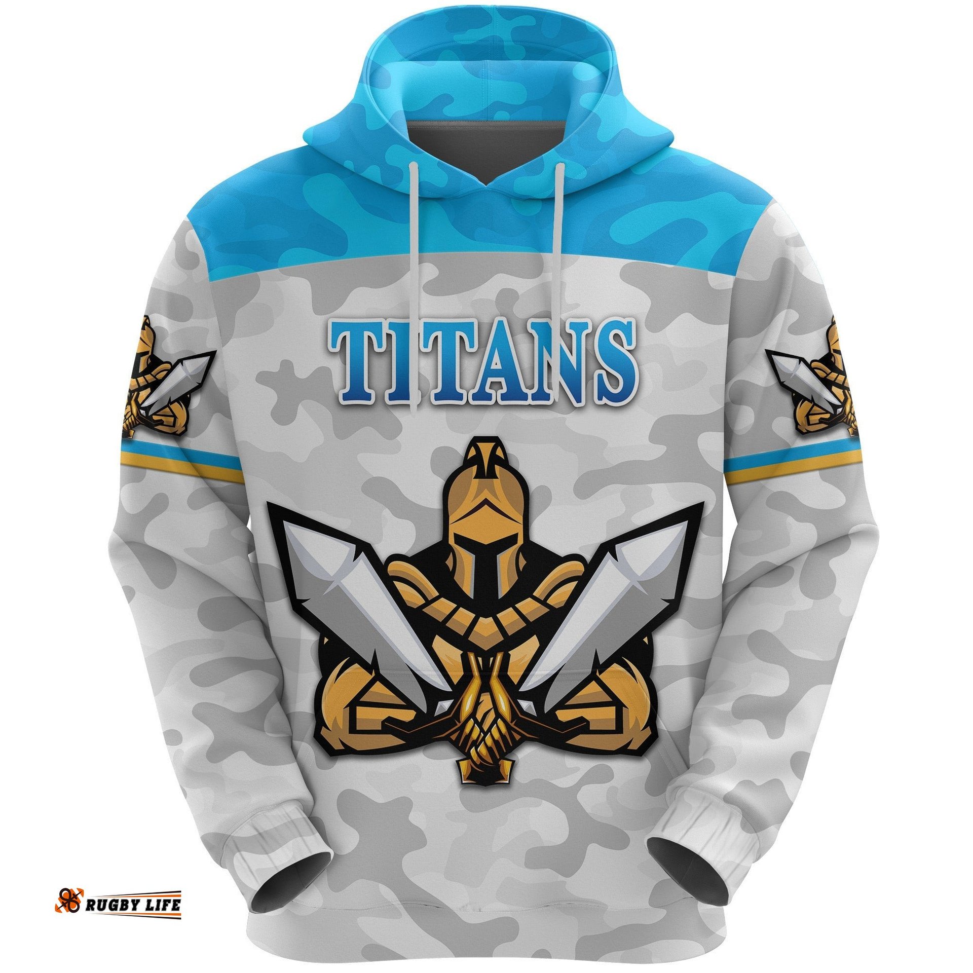 custom personalised gold coast titans hoodie gladiator camouflage custom text and number