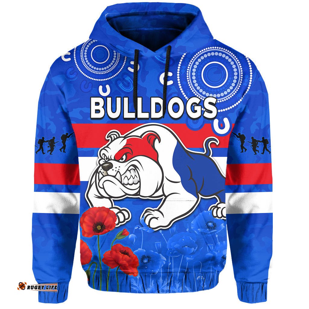 custom text and number bulldogs anzac hoodie western dogs aboriginal poppy