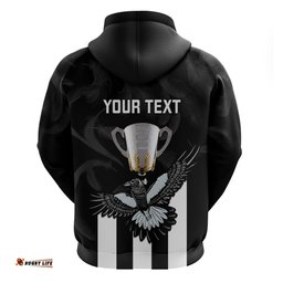 personalised afl collingwood hoodie magpies premiers with trophy proud