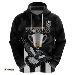 personalised afl collingwood hoodie magpies premiers with trophy proud