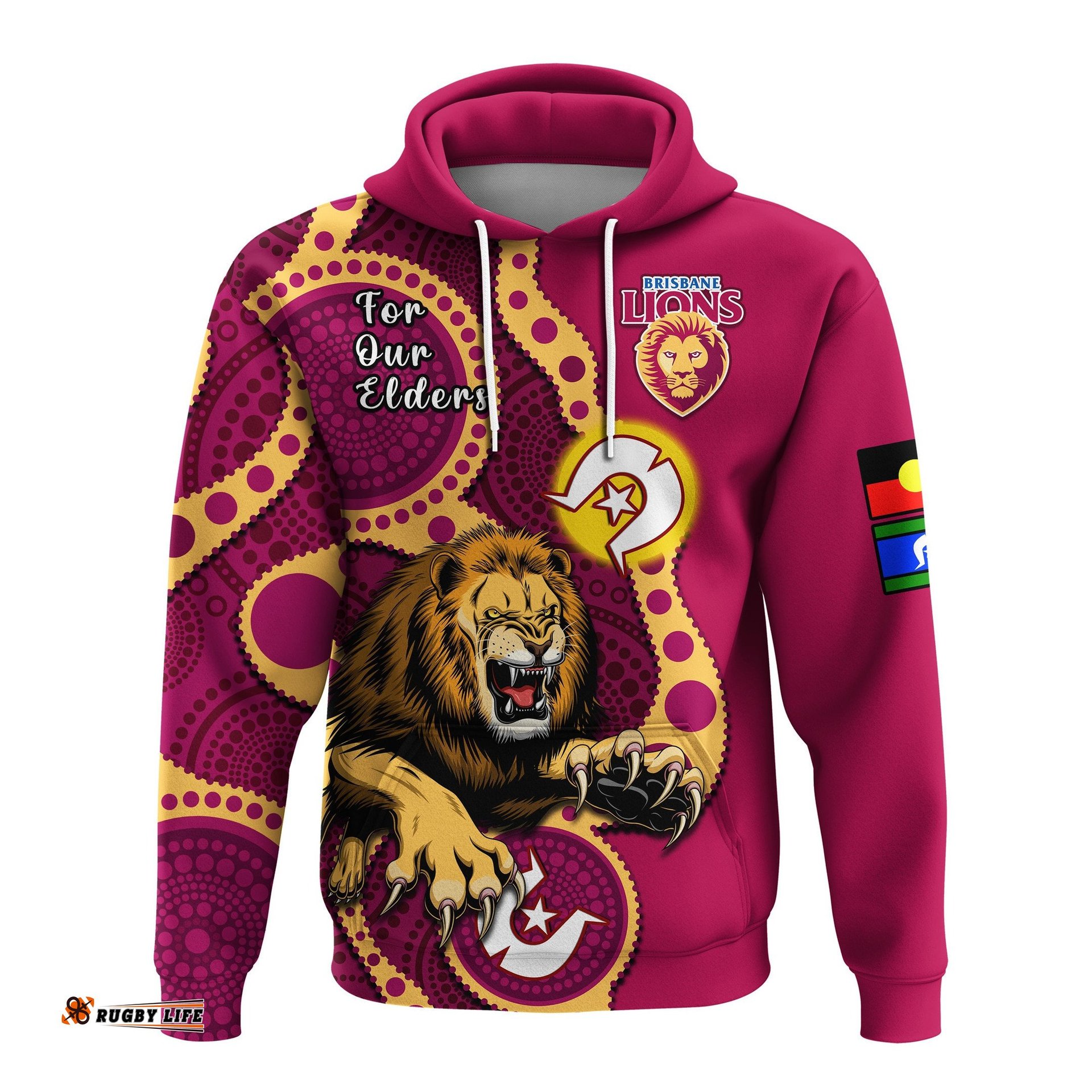 custom text and number brisbane lions football naidoc hoodie for our elders indigenous art