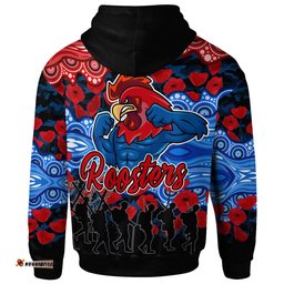 roosters rugby hoodie custom anzac rooster with aboriginal patterns poppy hoodie