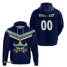 custom text and number nrl cowboys hoodie new jersey blue