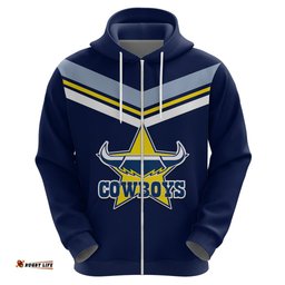 custom text and number nrl cowboys hoodie new jersey blue