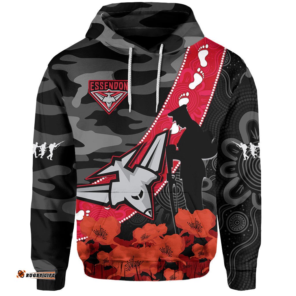 essendon football anzac hoodie bombers aboriginal mix poppy camouflage