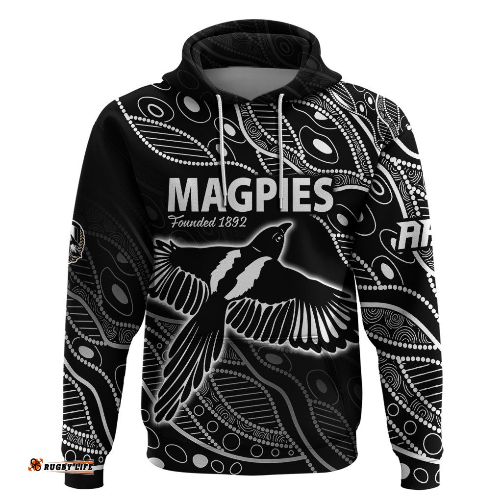 custom text and number collingwood magpies football hoodie pies founded 1892