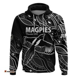 custom text and number collingwood magpies football hoodie pies founded 1892