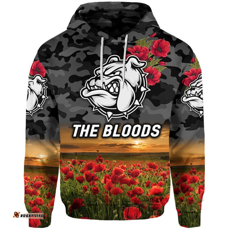 west football club alice springs anzac zip up and pullover hoodie the bloods poppy vibes black
