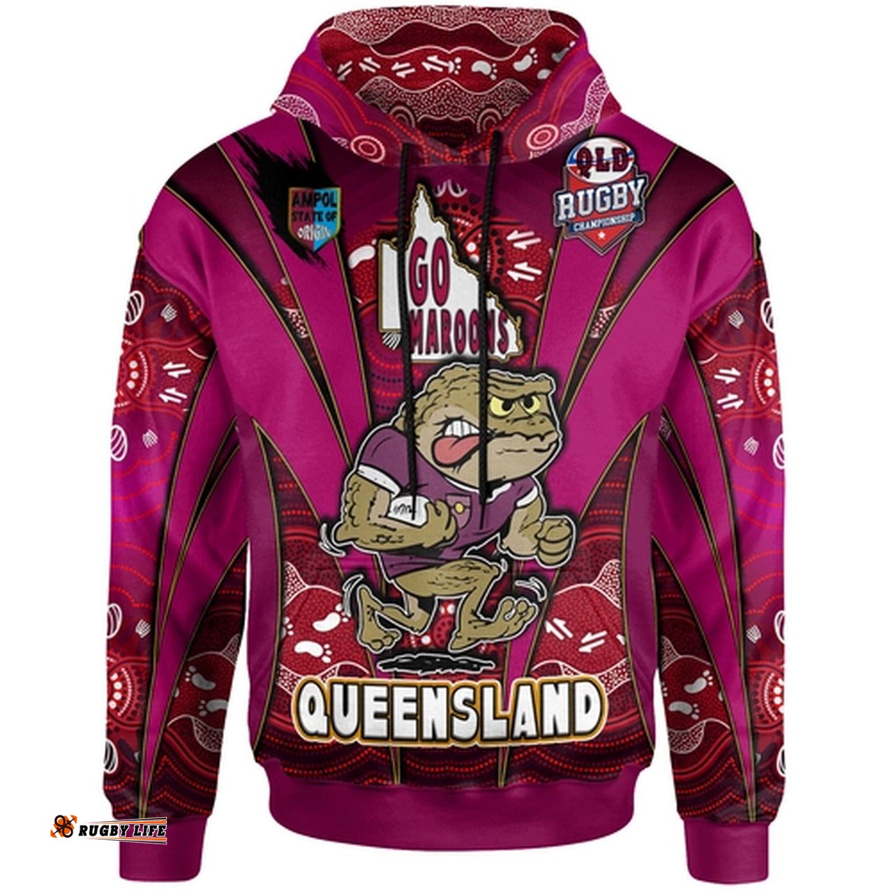 queensland rugby league team hoodie custom queensland maroons mascot with aboriginal art state of origin hoodie rlt12