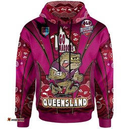queensland rugby league team hoodie custom queensland maroons mascot with aboriginal art state of origin hoodie rlt12