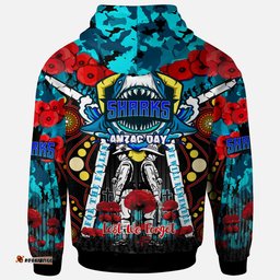 sharks rugby anzac day watercolour custom hoodie remembrance cronulla sutherland sharks with poppy flower