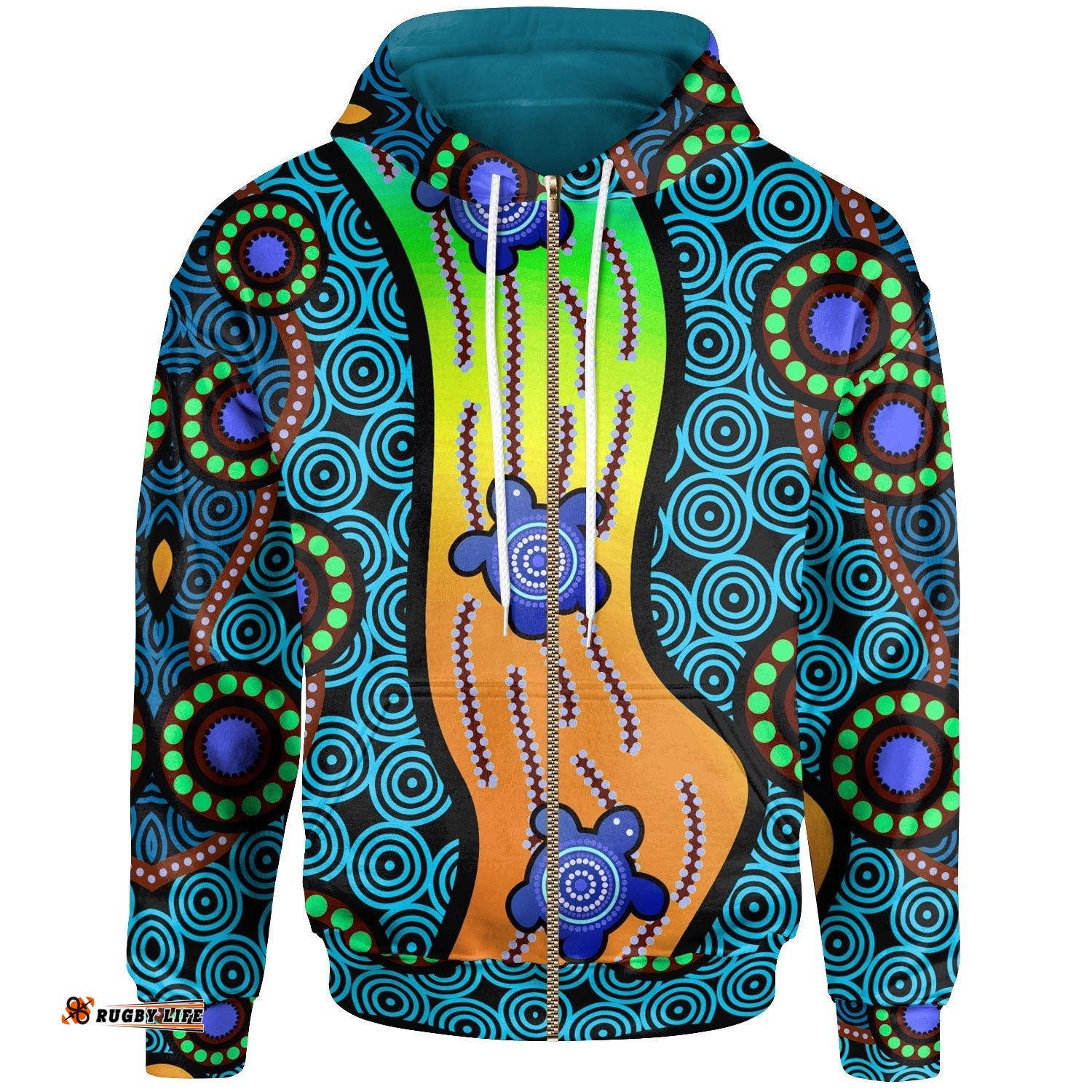 zip up hoodie aboriginal turtle