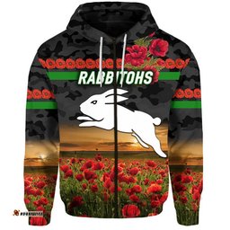 south sydney rabbitohs anzac zip up and pullover hoodie poppy flowers vibes black