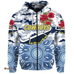 north queensland cowboys anzac zip up and pullover hoodie indigenous vibes white