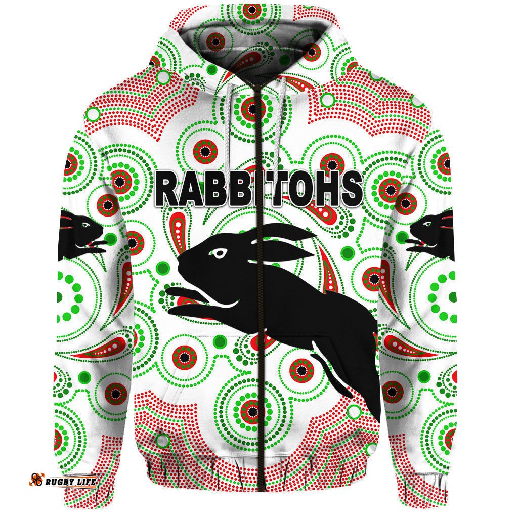 south sydney rabbitohs zip hoodie indigenous vibes white