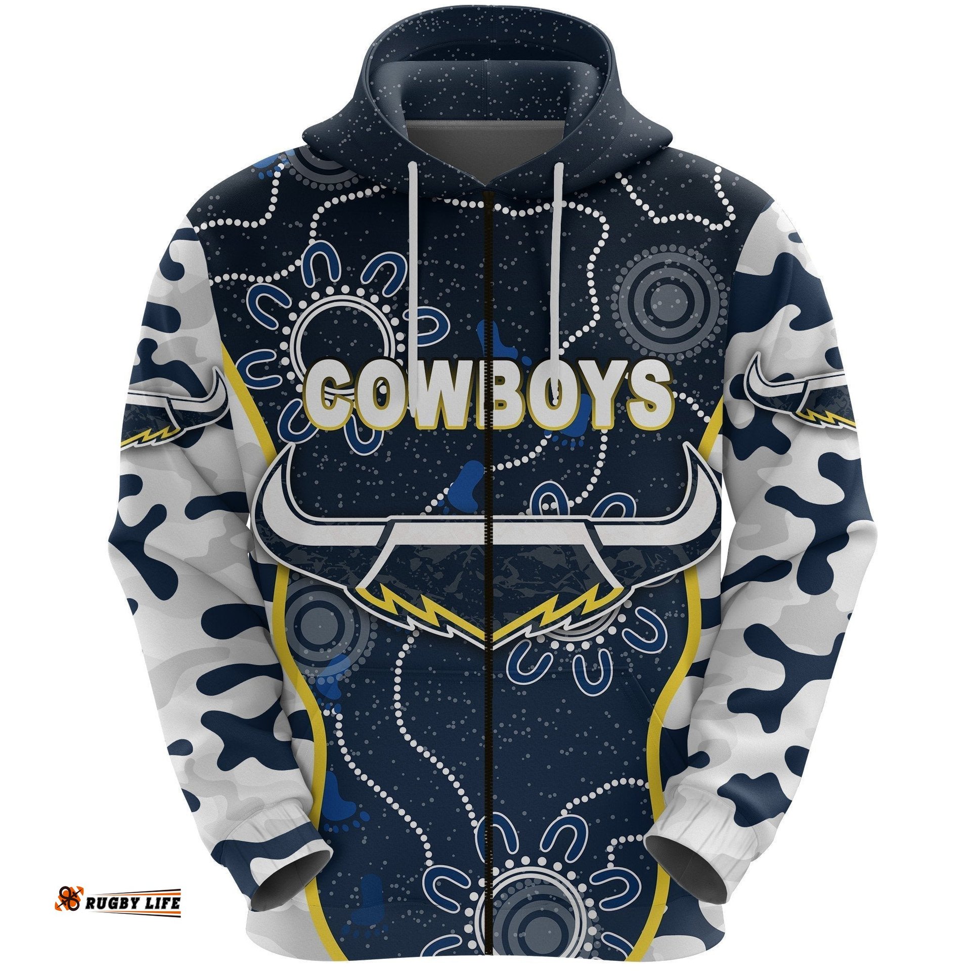 north queensland cowboys zip hoodie anzac day camouflage indigenous