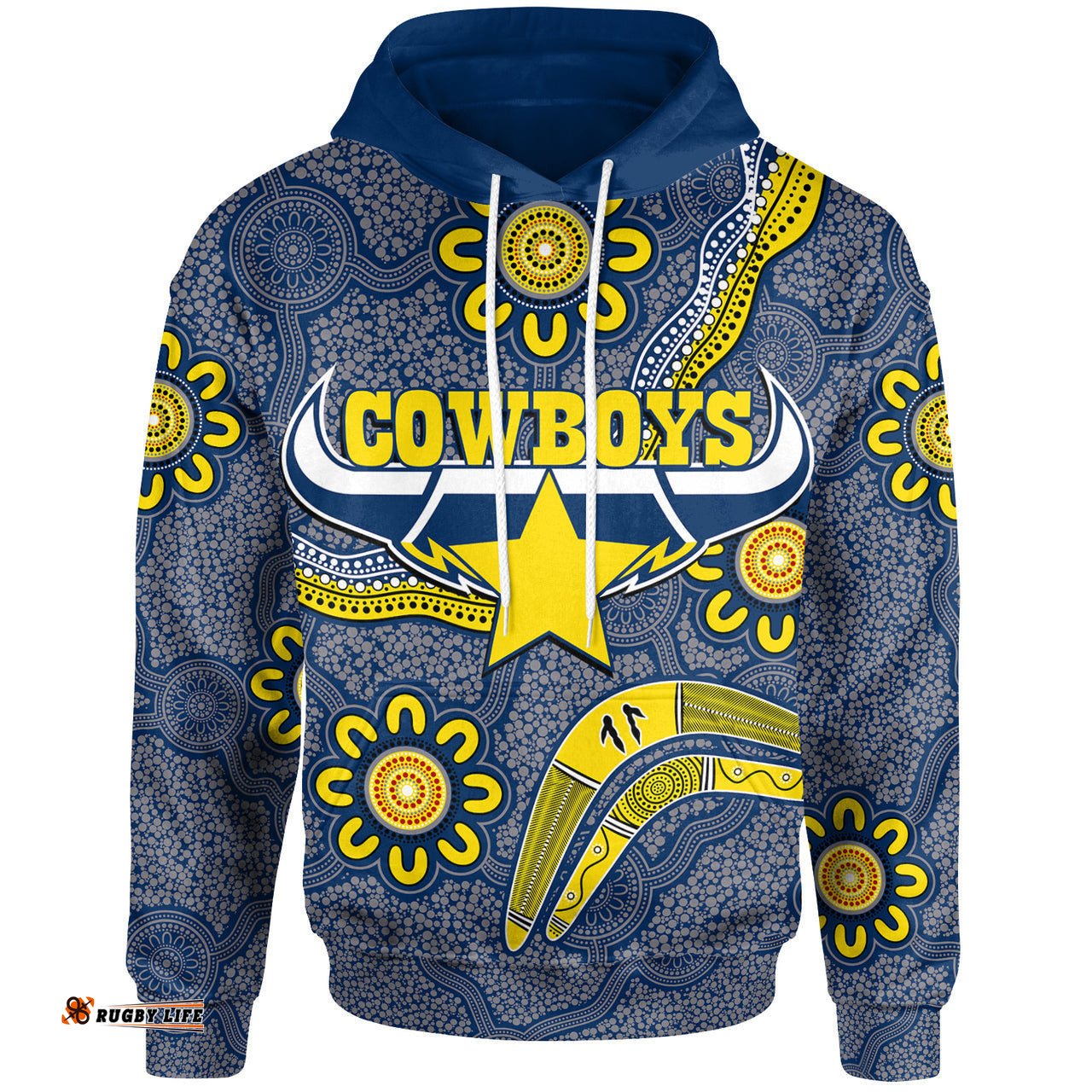 cowboys rugby hoodie custom aboriginal boomerang cowboys