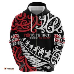 honour the treaty new zealand personalised hoodie toitu te tiriti half fern with haka dance