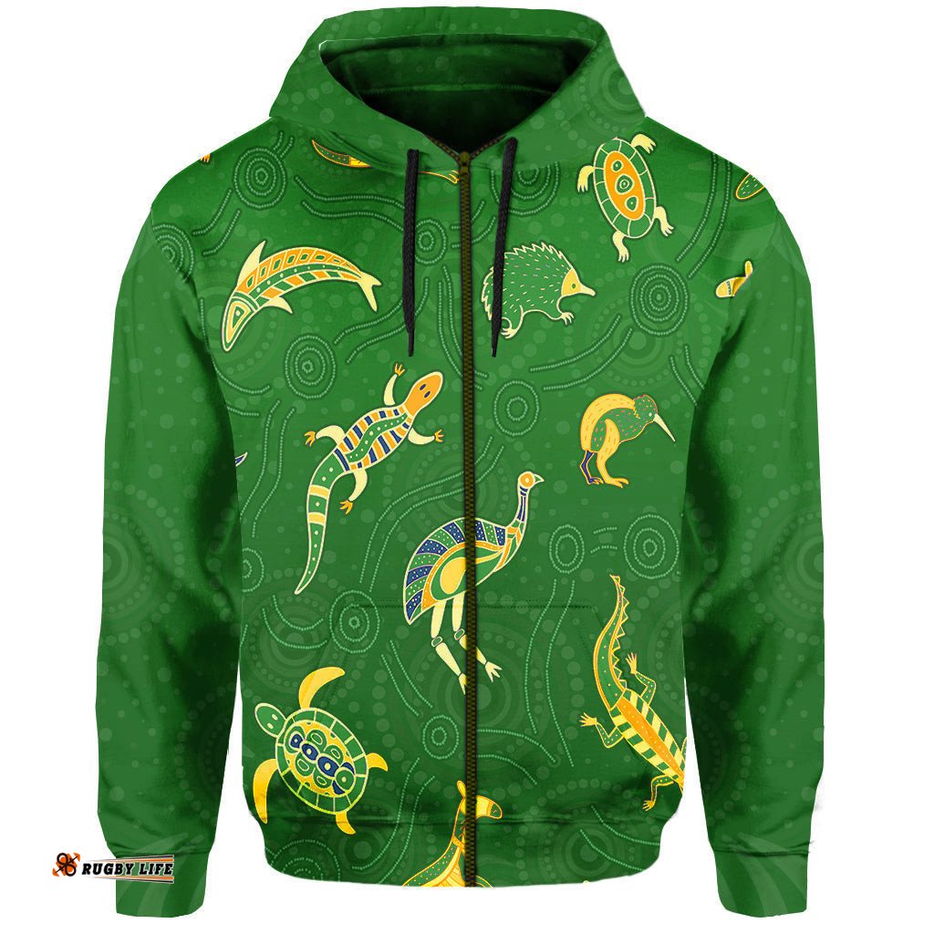 aboriginal art zip hoodie animals australia version green