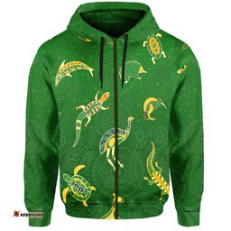 aboriginal art zip hoodie animals australia version green
