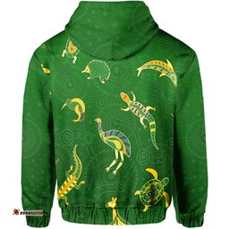 aboriginal art zip hoodie animals australia version green