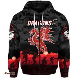st george illawarra dragons anzac zip up and pullover hoodie simple style black