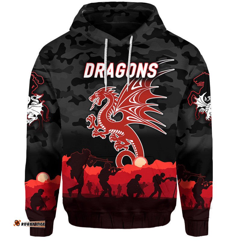 st george illawarra dragons anzac zip up and pullover hoodie simple style black