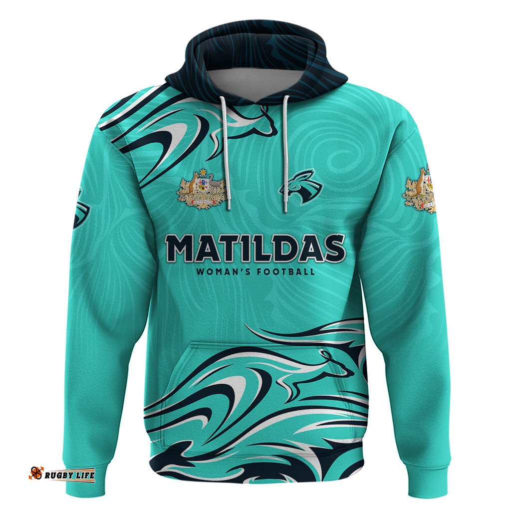 personalised australia soccer matildas hoodie kangaroo tornado turquoise