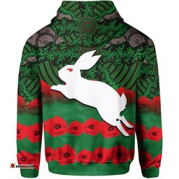 rabbitohs zip hoodie aboriginal with poppy flower anzac day