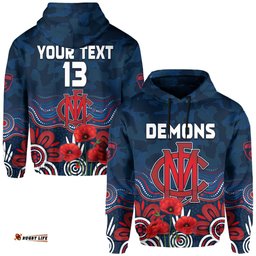 custom text and number demons anzac hoodie melbourne football aboriginal poppy