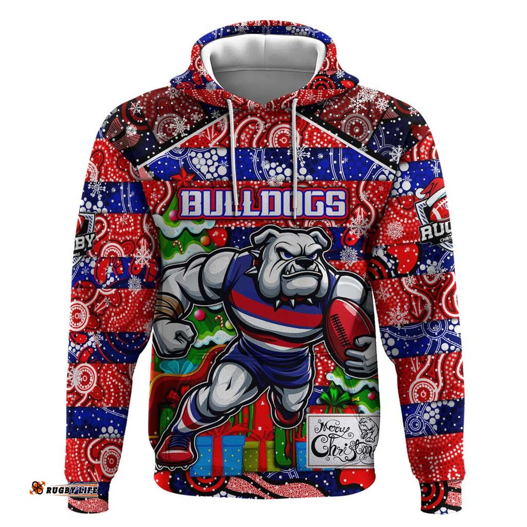 custom bulldogs football merry christmas hoodie indigenous australian art