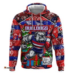 custom bulldogs football merry christmas hoodie indigenous australian art