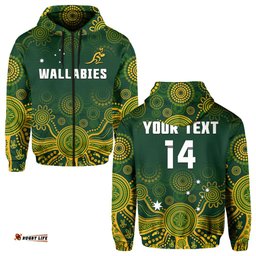 custom text and number australia rugby hoodie wallabies aboriginal style