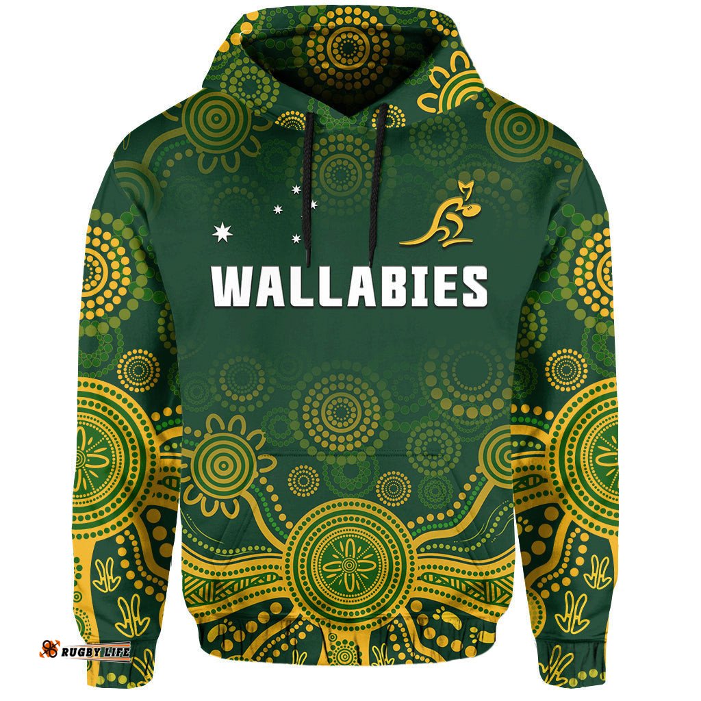 custom text and number australia rugby hoodie wallabies aboriginal style