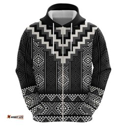 black taniko aotearoa hoodie niho taniwha mix poutama
