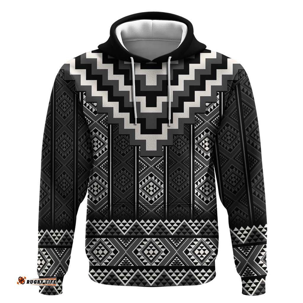 black taniko aotearoa hoodie niho taniwha mix poutama