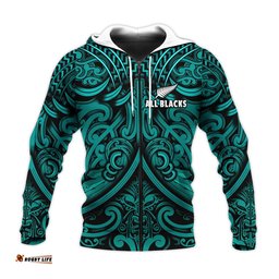 new zealand silver fern rugby hoodie all black turquoise nz maori pattern