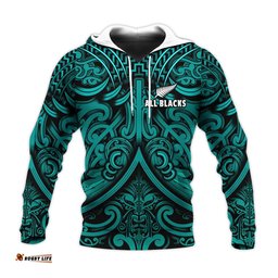 new zealand silver fern rugby hoodie all black turquoise nz maori pattern