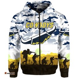 north queensland cowboys anzac zip up and pullover hoodie simple style white
