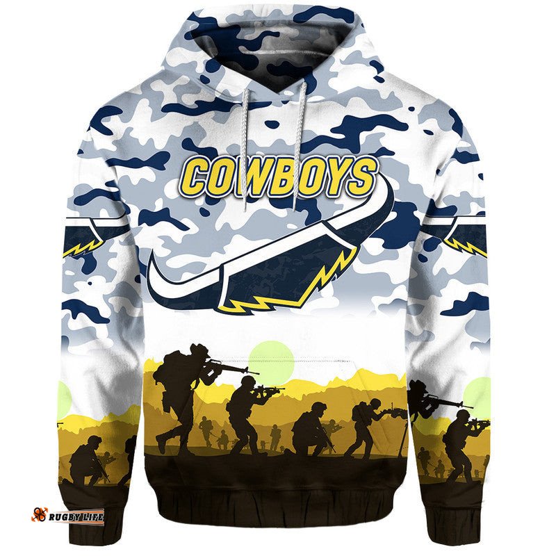 north queensland cowboys anzac zip up and pullover hoodie simple style white