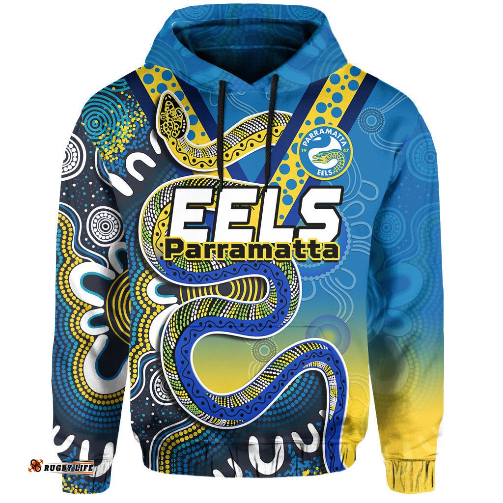 custom text and number eels rugby hoodie aboriginal art sporty style