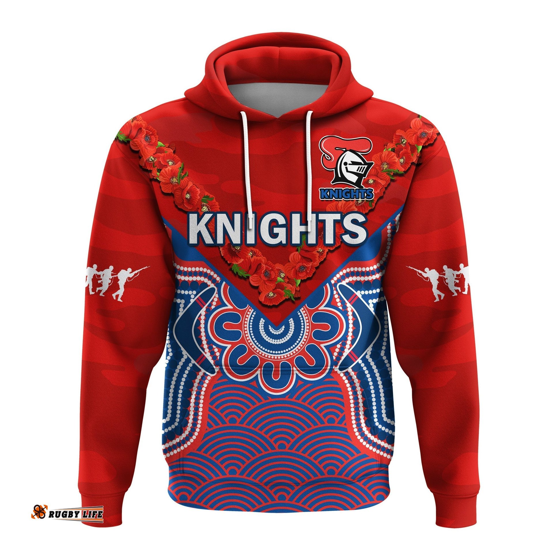 custom text and number knights anzac hoodie camouflage poppy mix aboriginal