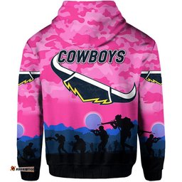 north queensland cowboys anzac zip up and pullover hoodie simple style pink
