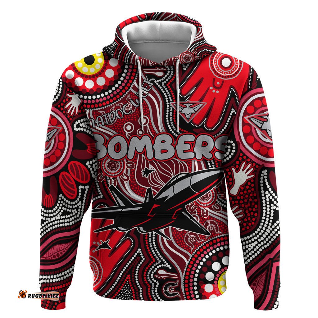 personalised naidoc week 2024 essendon bombers hoodie australian aboriginal hand painting