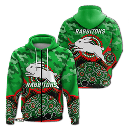 rabbitohs rugby anzac day camouflage indigenous art hoodie