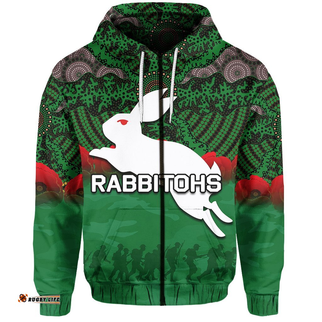 rabbitohs zip hoodie aboriginal anzac day