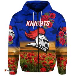 newcastle knights anzac zip up and pullover hoodie poppy flowers vibes